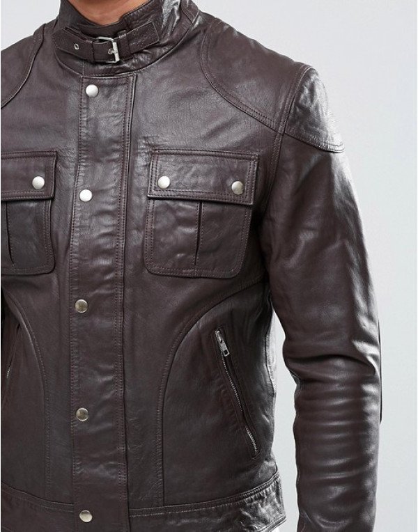 HugMe.fashion Genuine Leather Jacket In Brown Color For Biker JK184